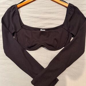 Princess Polly Black Ribbed Long Sleeve Underwire Crop Top